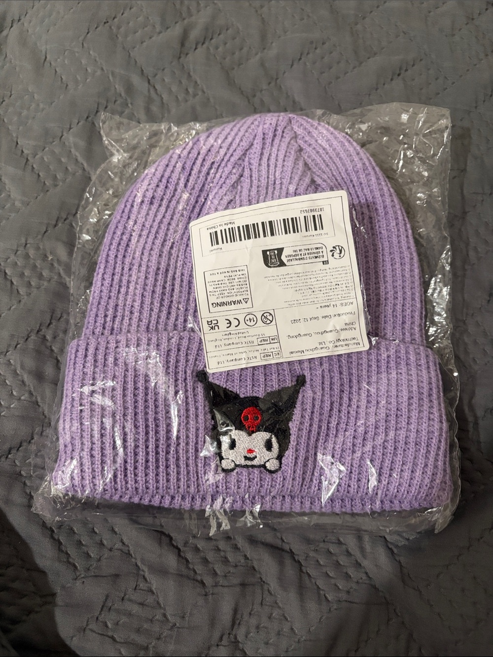 Kulani Kinis Lavender Knit Beanie with Embroidered Character Patch